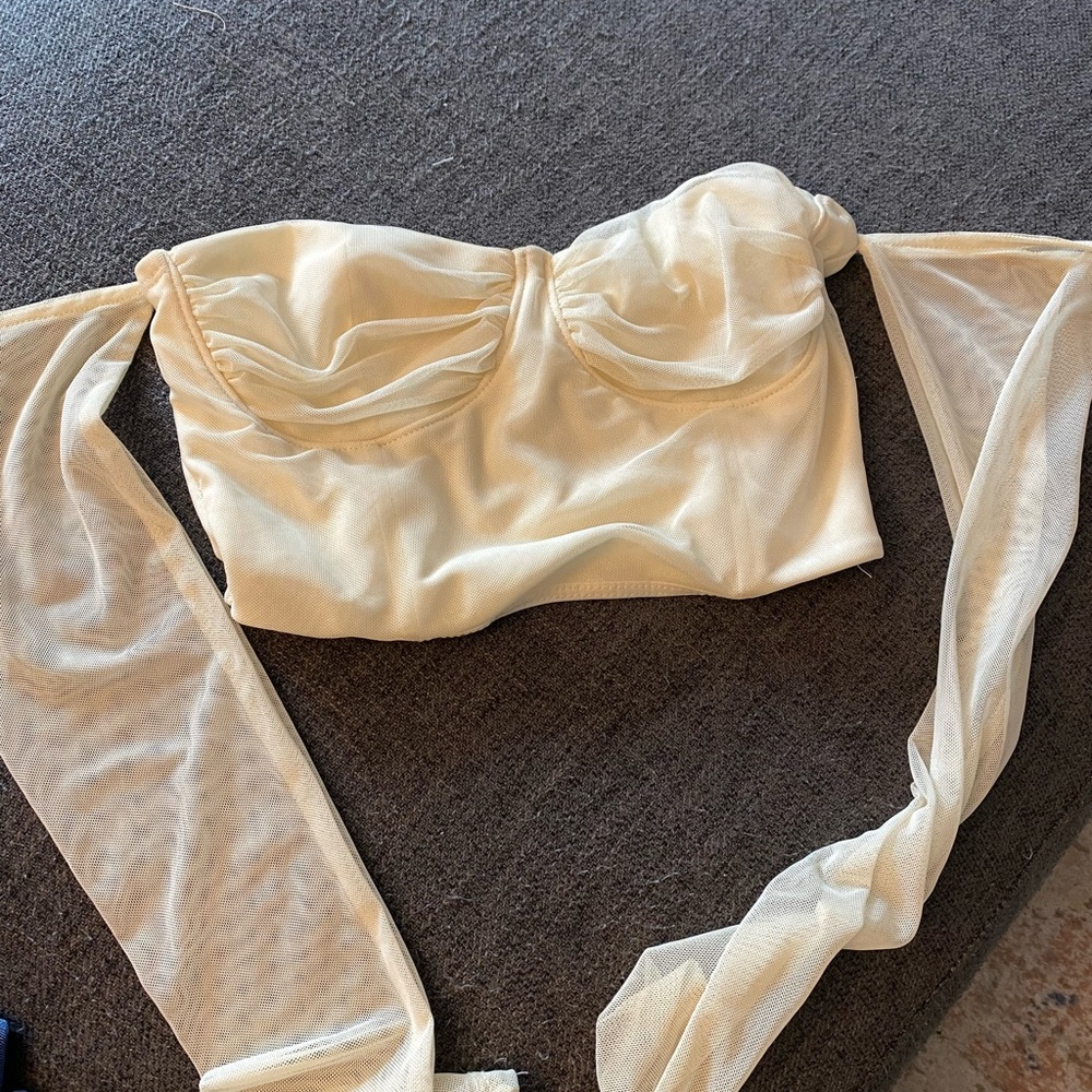 12th Tribe Cream Mesh Crop Top
